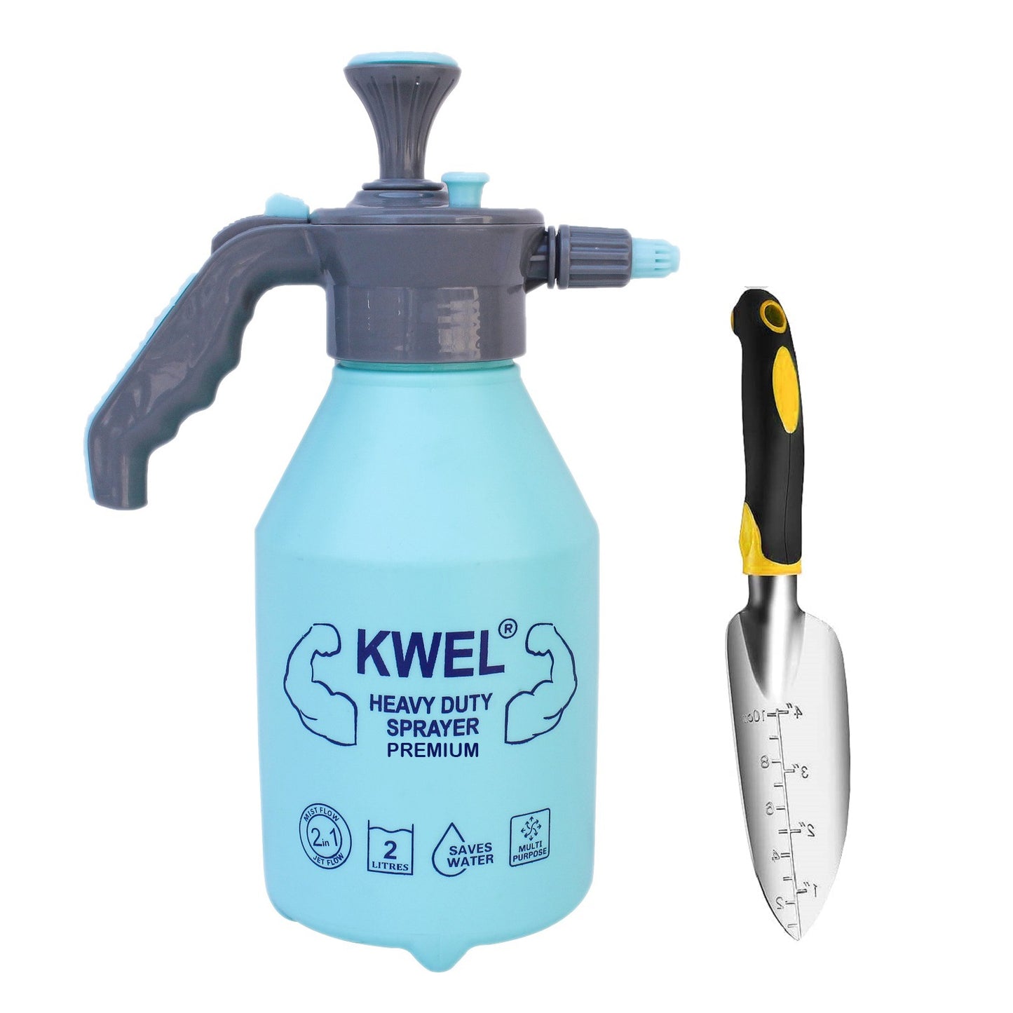 KWEL Heavy Duty Sprayer 2.2 Liter & Trigger Sprayer Bottle for Plants with Adjustable Nozzle with Garden Hand Trowel Small Premium (Pack of 1)