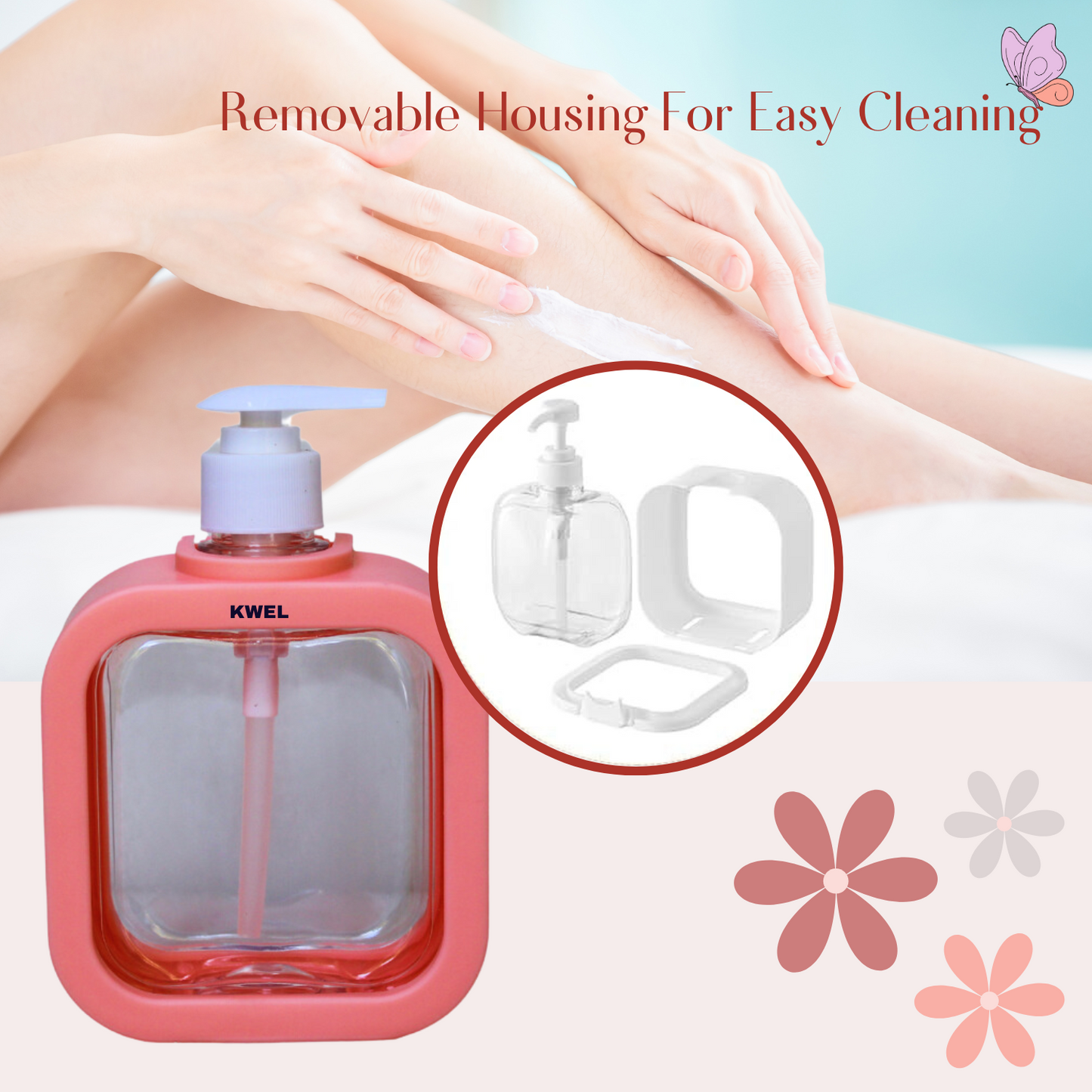 KWEL 350ml Refillable Soap Dispenser | Large-Capacity Bottle for Hand soap|Lotion|Shampoo|Body wash|Face Wash (White/Peach,Pack of 2)