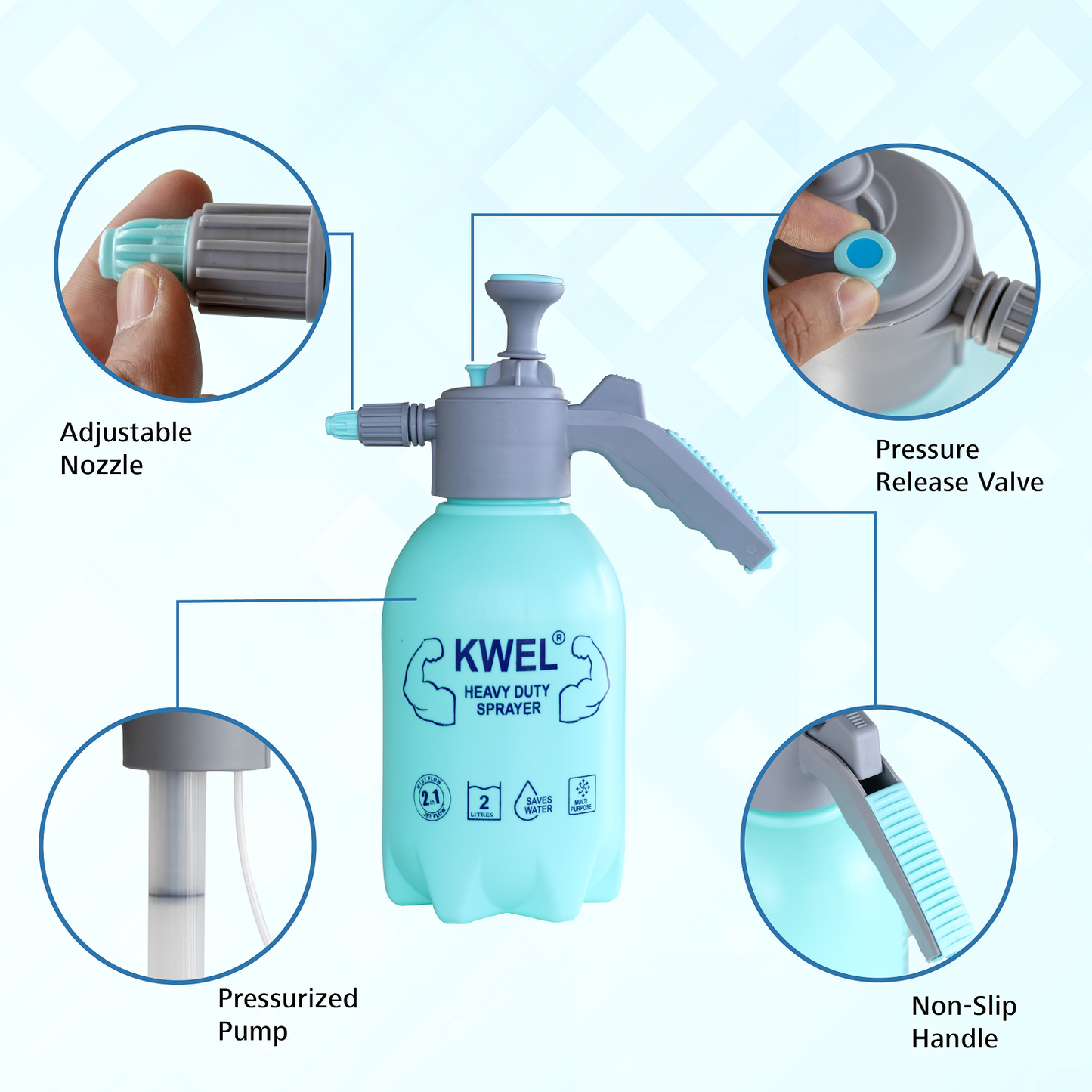 KWEL Heavy Duty Pump Pressure Sprayer and Spray Bottle - with 500ml Spray Bottle