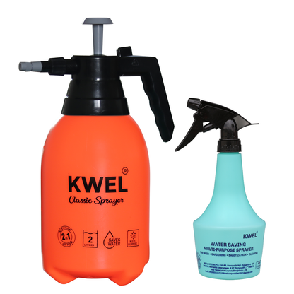 KWEL Multipurpose Gardening  Classic Sprayer (2 Liter)- (Orange) with 500ml Aqua Spray Bottle 1