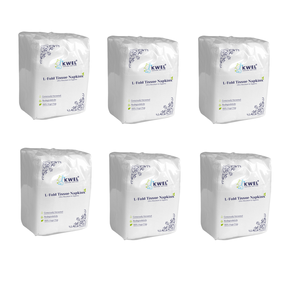 KWEL Soft Tissue Paper Ultra Absorbent, Hygienic & Gentle Touch Ideal for Homes, Offices, Hotels & Restrooms (L-Fold: Pack of 6)