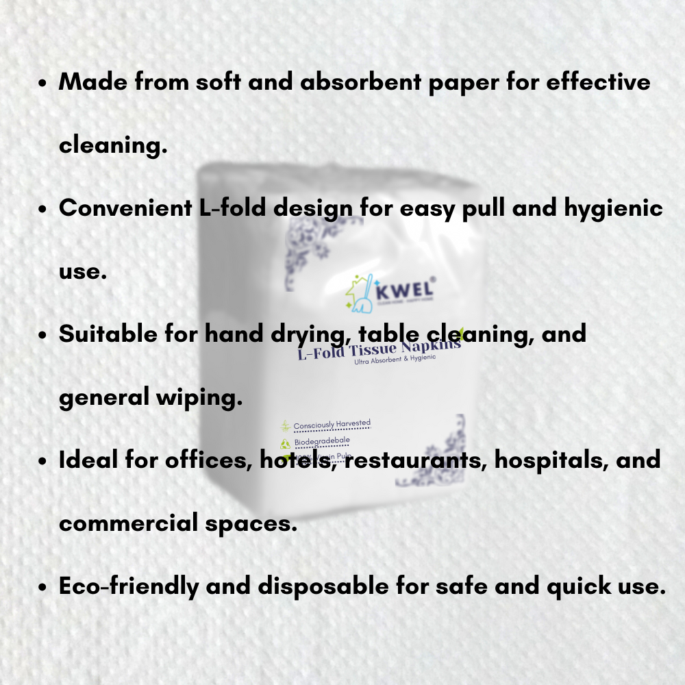 KWEL Soft Tissue Paper Ultra Absorbent, Hygienic & Gentle Touch Ideal for Homes, Offices, Hotels & Restrooms (L-Fold: Pack of 6)
