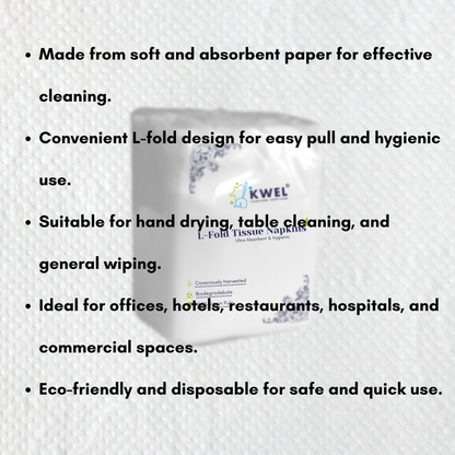 KWEL Soft Tissue Paper Ultra Absorbent, Hygienic & Gentle Touch Ideal for Homes, Offices, Hotels & Restrooms (L-Fold: Pack of 6)