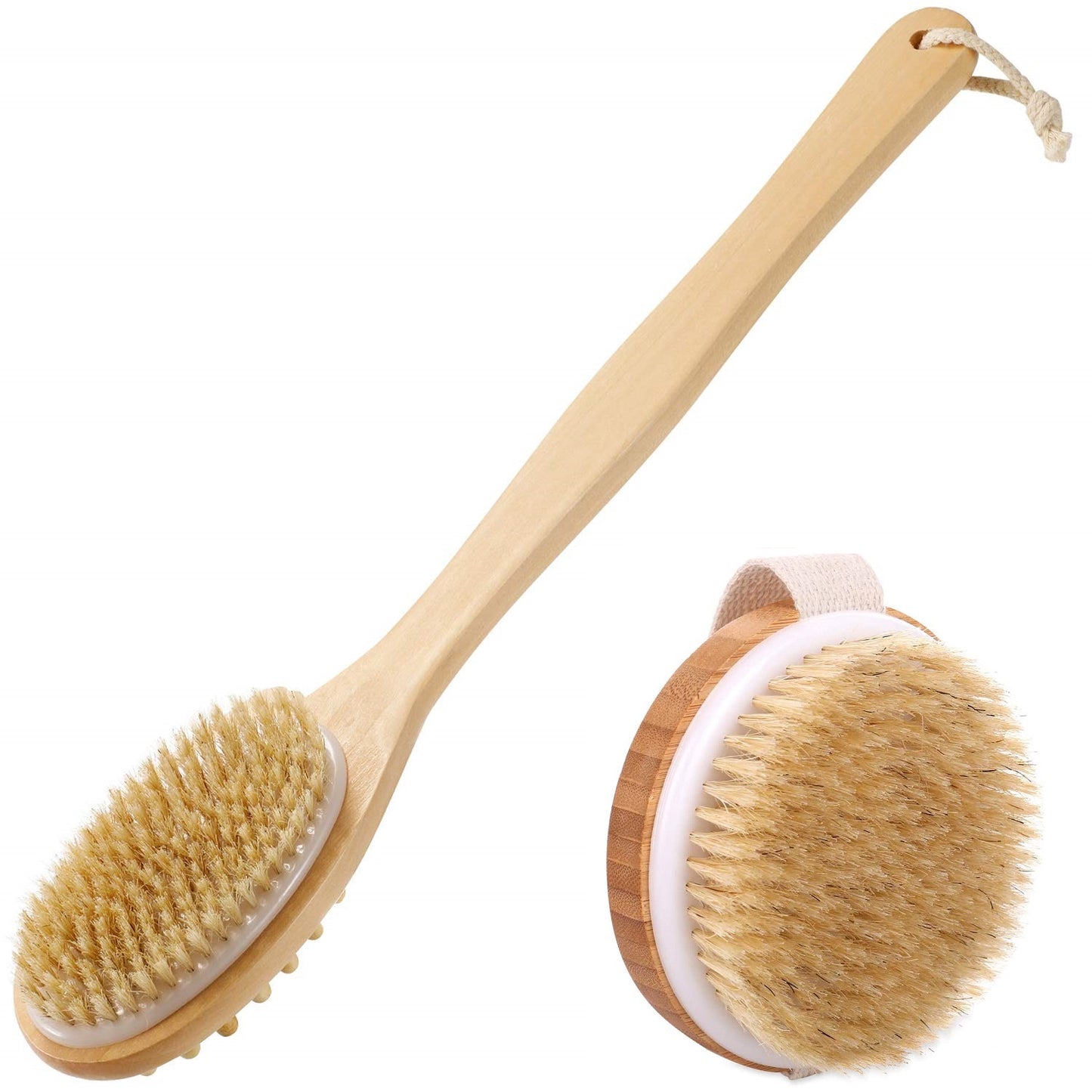 KWEL Wooden Double-sided Bath Brush With Massager and Long Handle With combo Wooden Bath Brush Round (Pack of 1)