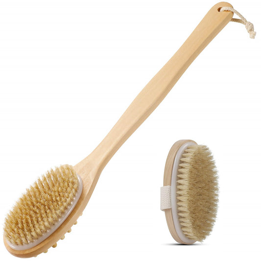 KWEL Wooden Double-sided Bath Brush With Massager and Long Handle With combo Wooden Bath Brush Oval (Pack of 1)