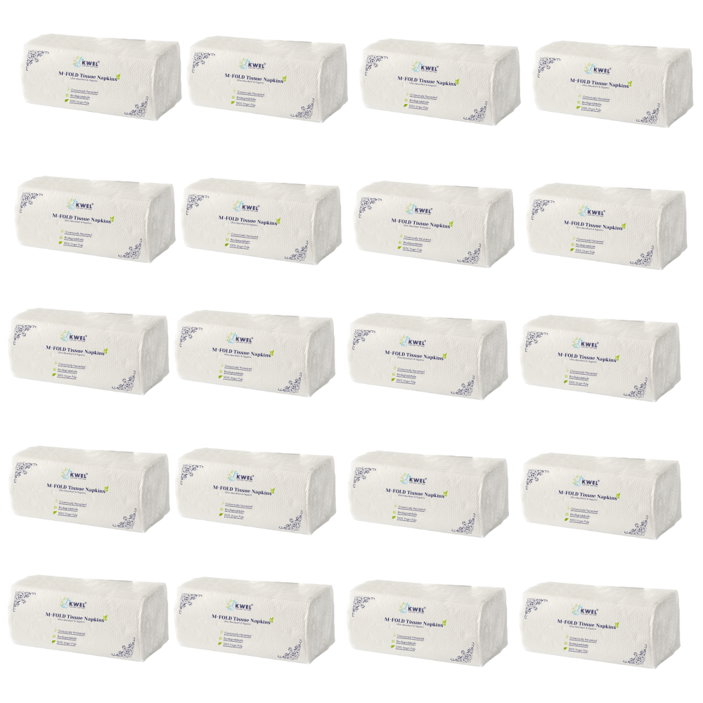 KWEL M-Fold Tissue Paper | Premium Soft & Absorbent Hand Towels (Pack of 20) | Perfect for Offices, Hotels, Restaurants & Washrooms