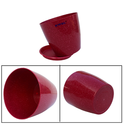 KWEL Divinity Pot 8inch with Bottom Tray For Home, Garden, Office, Maroon.