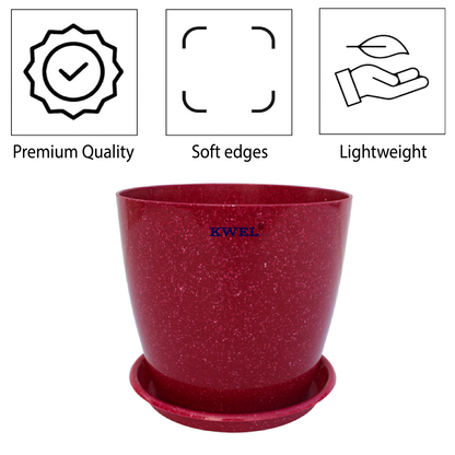 KWEL Divinity Pot 8inch with Bottom Tray For Home, Garden, Office, Maroon.