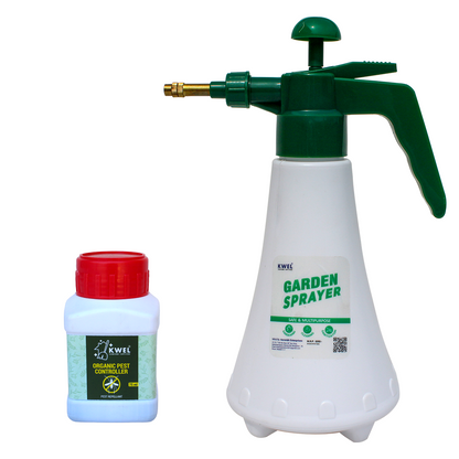 KWEL Pressure Pump Sprayer for Home Garden Plants - 1 LTR. (White) with Combo Organic Pet Controller 75ml (Pack of 1)