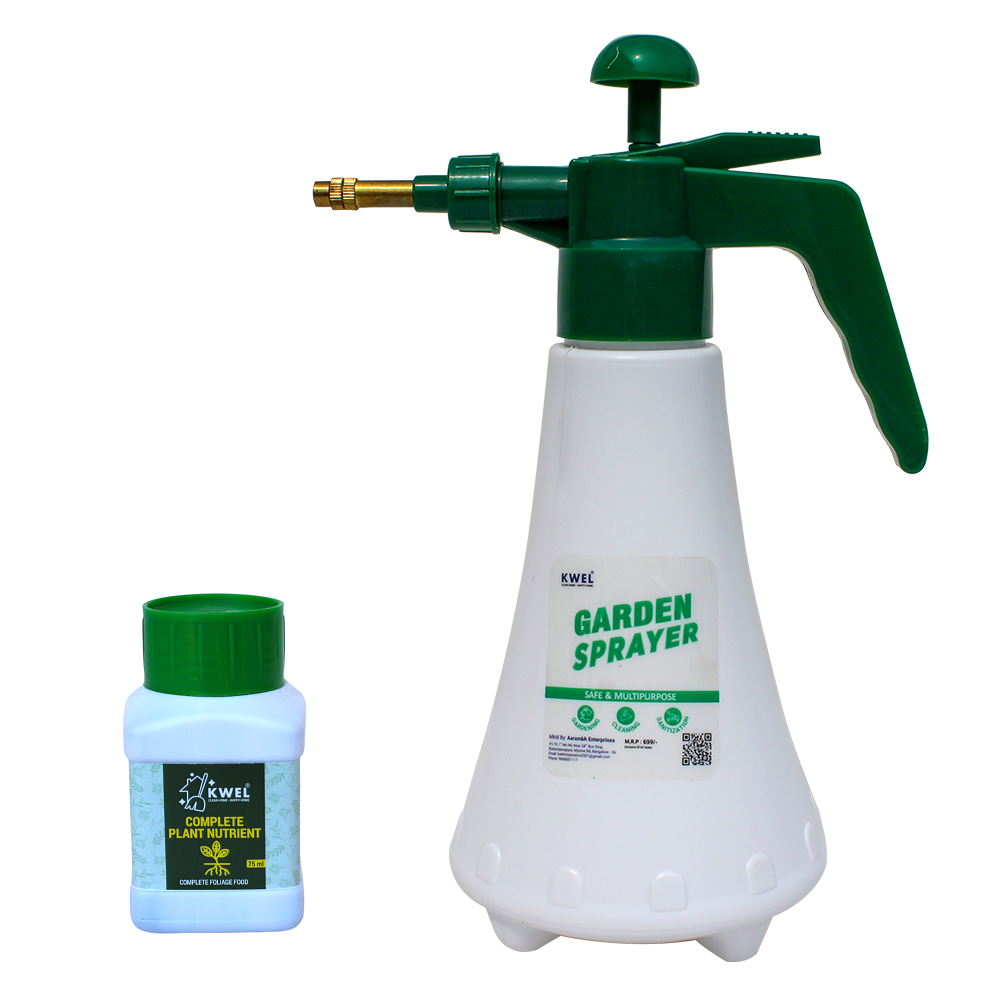 KWEL Pressure Pump Sprayer for Home Garden Plants - 1 LTR. (White) with Combo Plant Nutrient 75ml (Pack of 1)