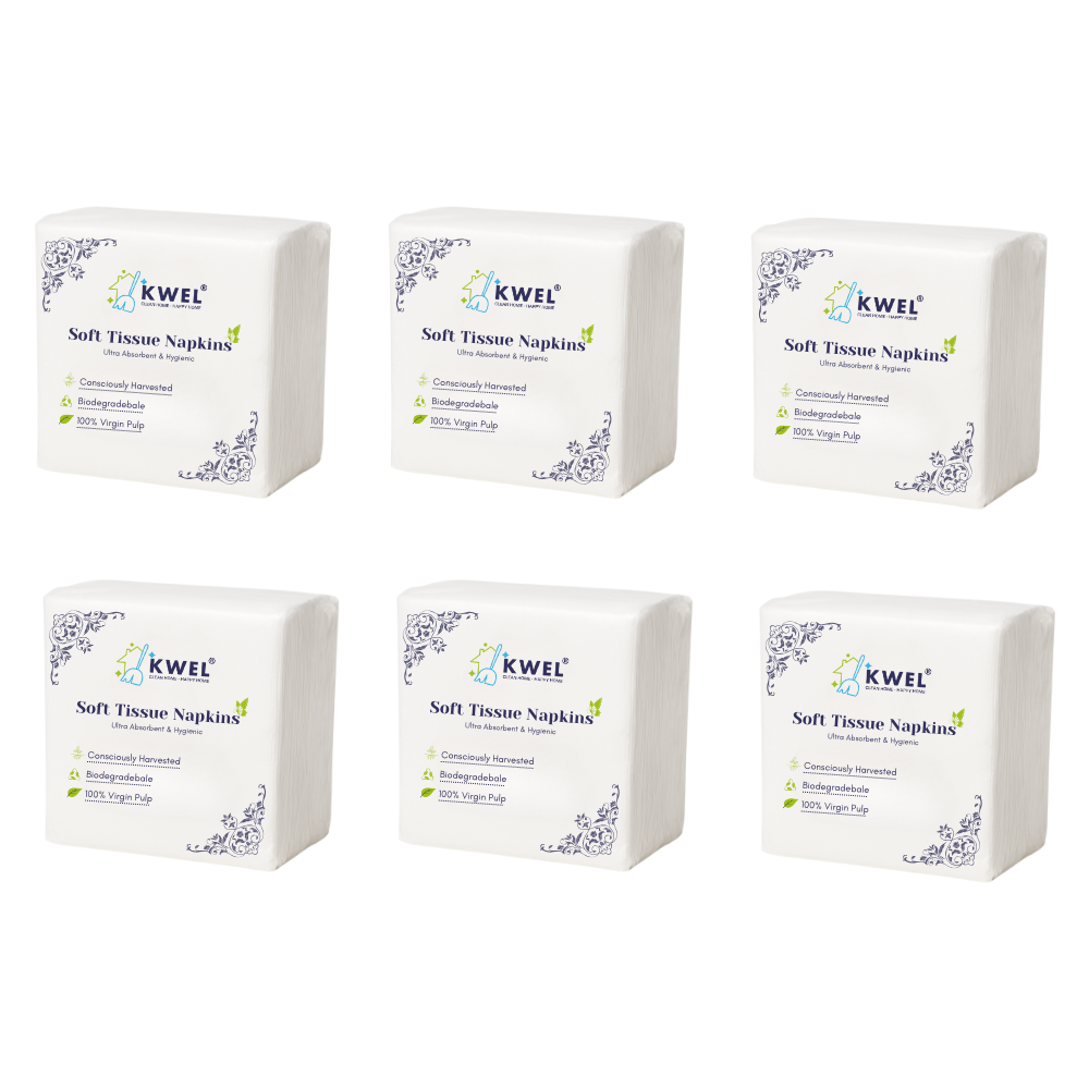 KWEL Soft Tissue Paper 9x9 | Ultra Absorbent, Hygienic & Gentle Touch (Pack of 6) Ideal for Homes, Offices, Hotels & Restrooms