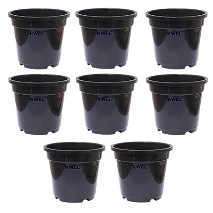 KWEL Nursery Pot 6-inch Plastic Black Color (Pack of 8)