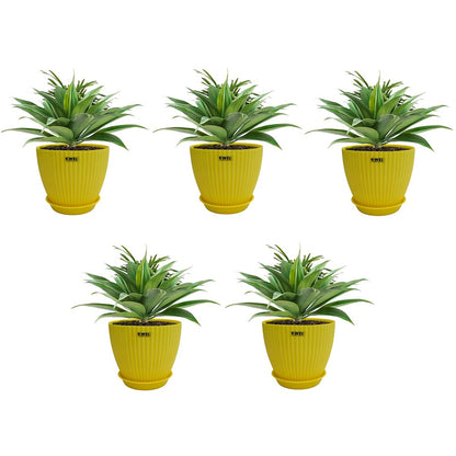 KWEL Pearl 7" Plastic Round Flower Pots for Home Planters, Terrace, Garden Etc | Yellow.