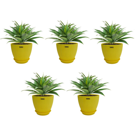 KWEL Pearl 7" Plastic Round Flower Pots for Home Planters, Terrace, Garden Etc | Yellow.