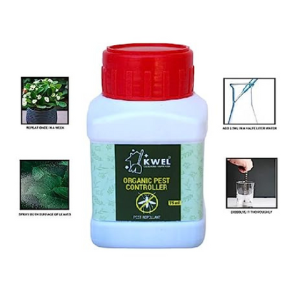 KWEL Organic Pest Controller 75ml with 10ml Measuring Cup 1piece for Vegetables, Flowers, Fruits, Indoor and Outdoor Plants (Pack of 1)