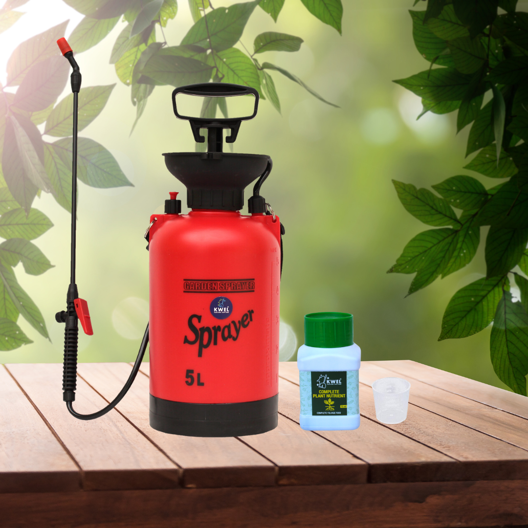 KWEL Compressed Air Pressure Hand Operated Garden Pressure Sprayer 5 Liter Capacity with 75ml Plant Nutrient