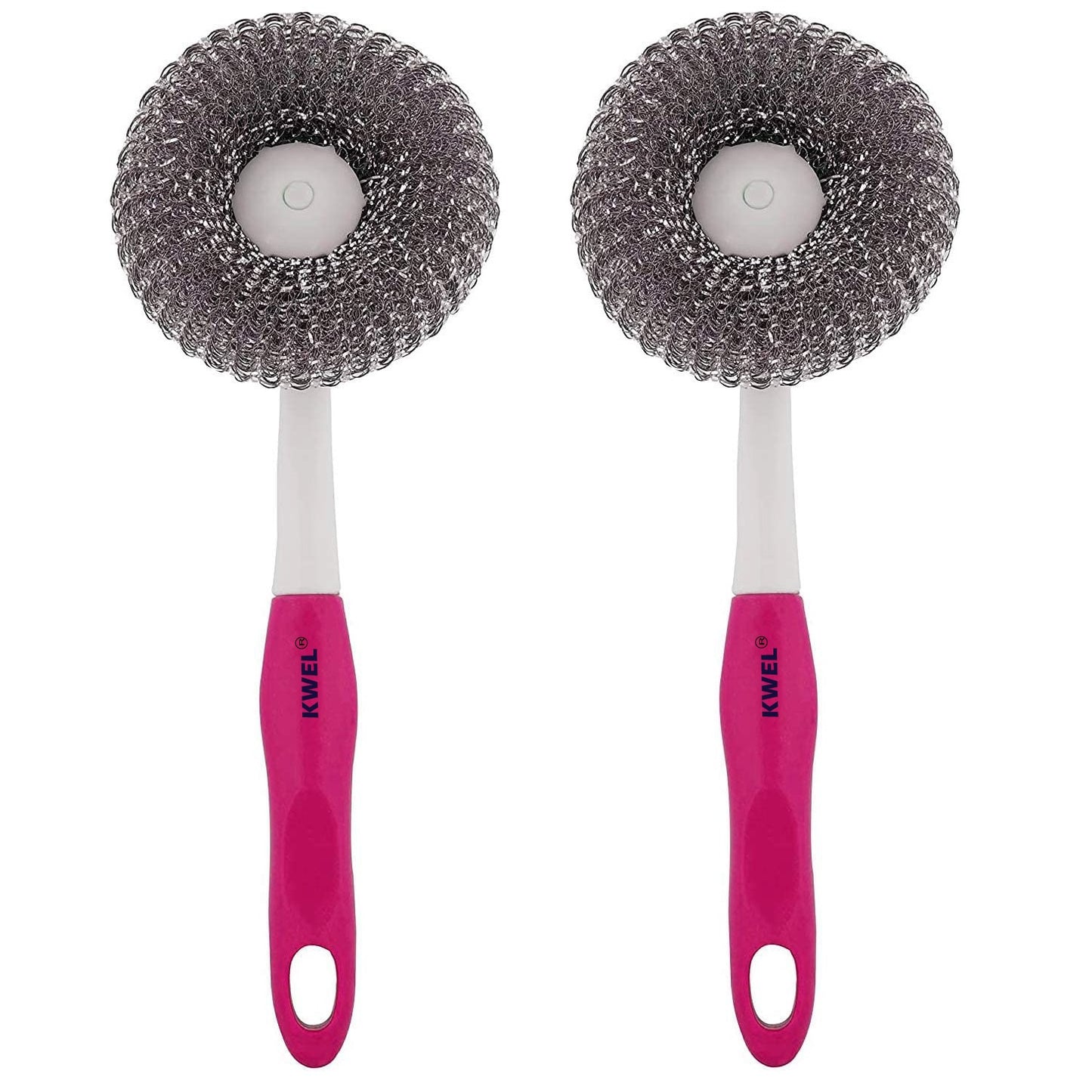 KWEL Long Handle Stainless Steel Wire Grill Brush with Hanging Hole (Pink) Pack of 2