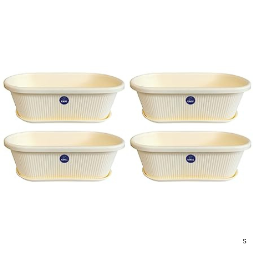 KWEL Regalia Vergin Plastic Planter Pot with Tray Big Size (Milky) Pack of 4