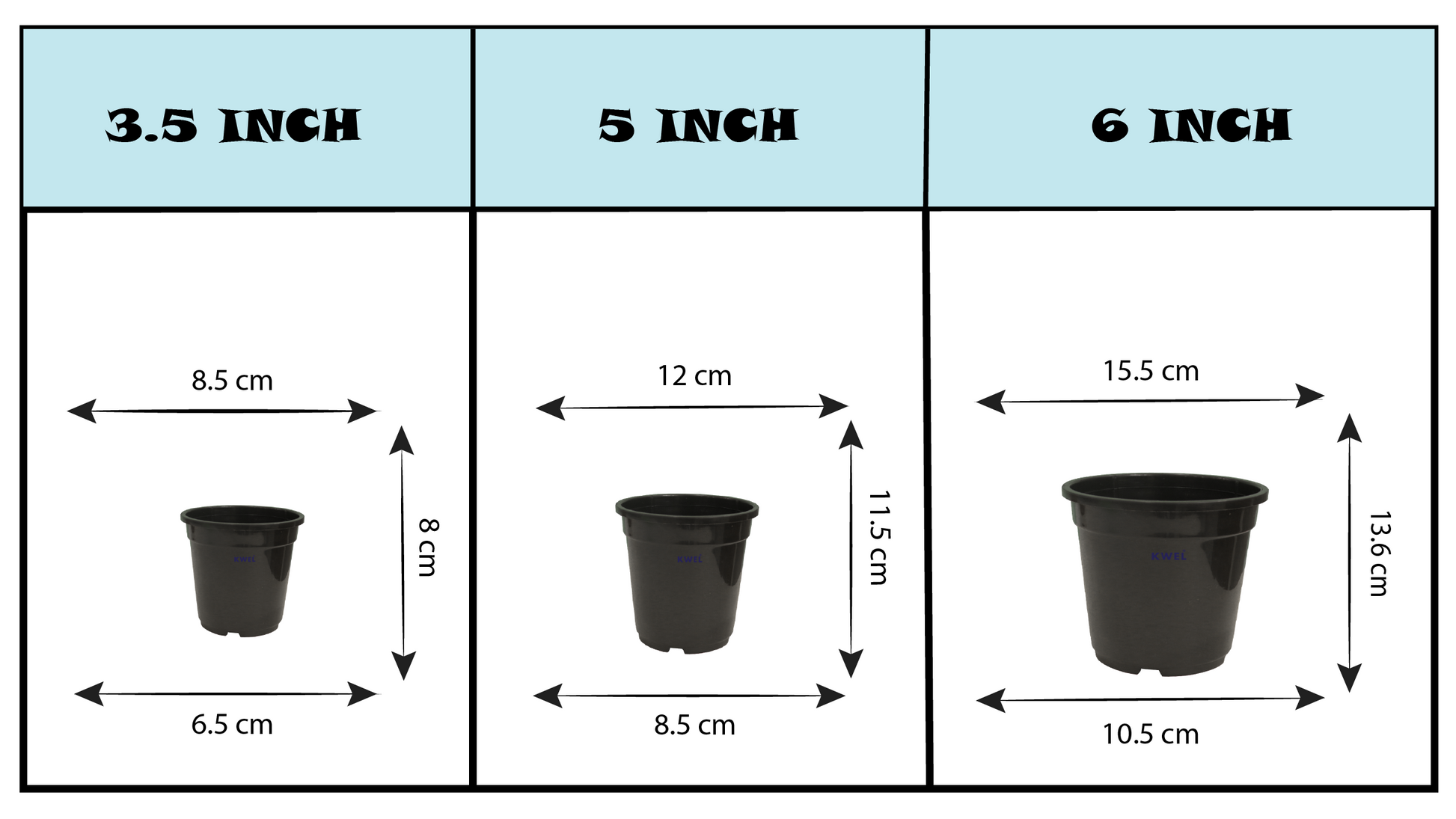 inch plant pot size KWEL Nursery Pot 6-inch Plastic Black Color (Pack of 8) – Kwel Shop