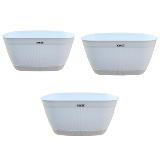 KWEL Eva Self Watering Flower Pot Virgin Plastic, Suitable For Indoor & Outdoor Plants (Pack of 3) White