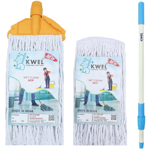 KWEL Clip N Fit Cotton Floor Mop with 4 Feet Telescopic Rod and Extra Wet Mop Refill