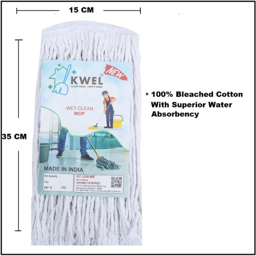 KWEL Wet mop Refill (250 Gm) For Floor mopping, (White)