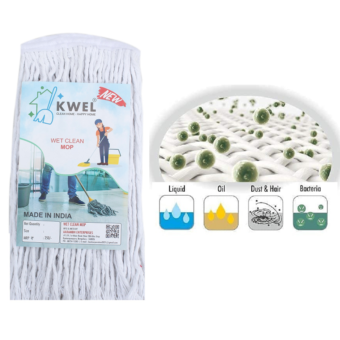 KWEL Wet mop Refill (250 Gm) For Floor mopping, (White)