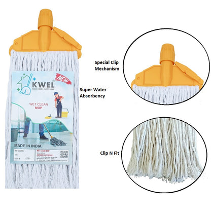 KWEL Clip N Fit Cotton Floor Mop with 4 Feet Telescopic Rod and Extra Wet Mop Refill