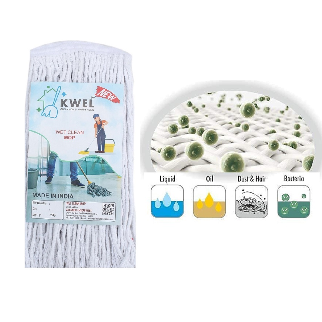 KWEL Clip N Fit Cotton Floor Mop with 4 Feet Telescopic Rod and Extra Wet Mop Refill