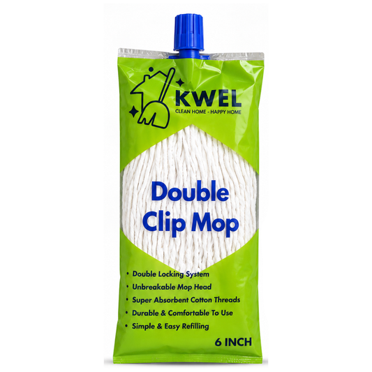 KWEL Double Clip Cotton Mop Heavd 6 Inch, 300 GM | Super Absorbent Wet Mop Head Refill for Home, Office & Kitchen Cleaning | Durable Cotton Threads | Pack of 1(White)