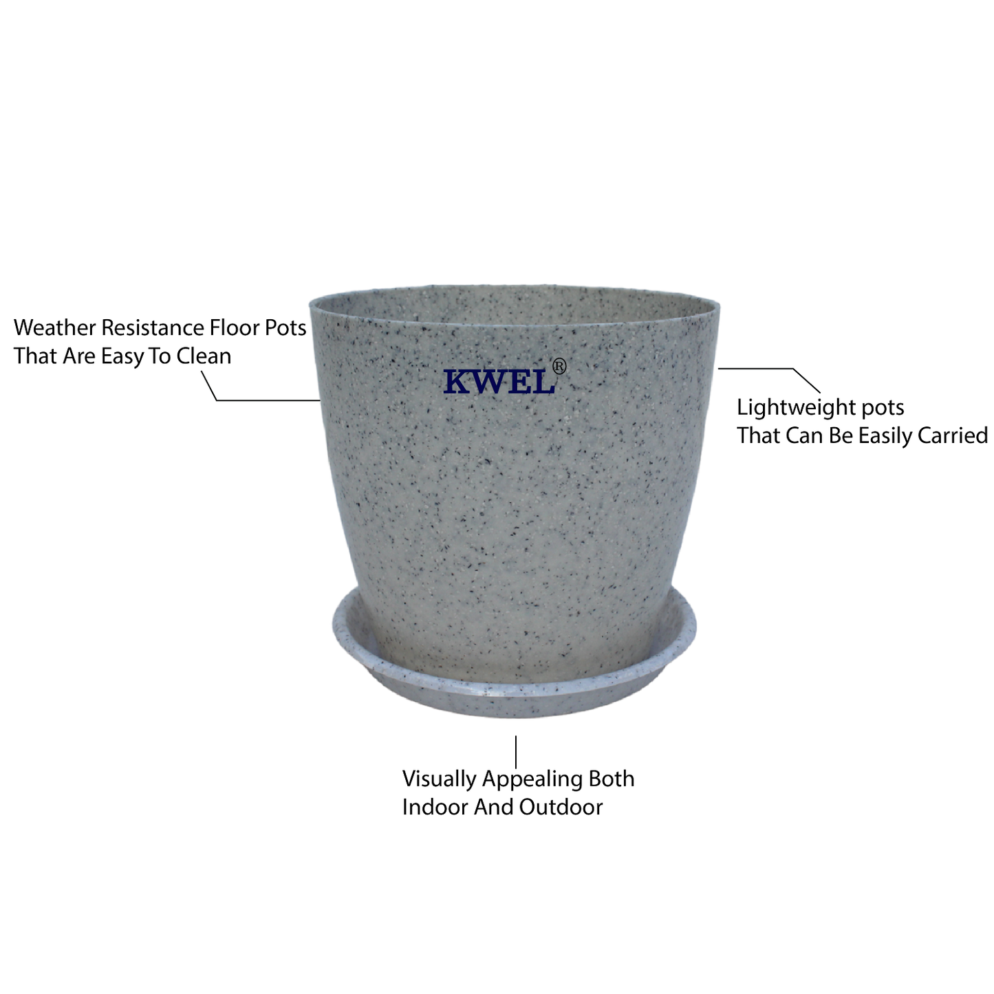 KWEL Divinity Pot 8inch with Bottom Tray For Home, Garden, Office, Stone White.