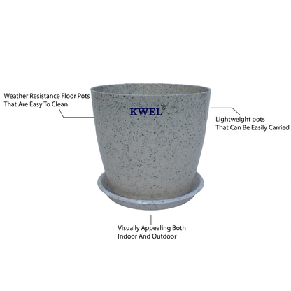 KWEL Divinity Pot 8inch with Bottom Tray For Home, Garden, Office, Stone White.