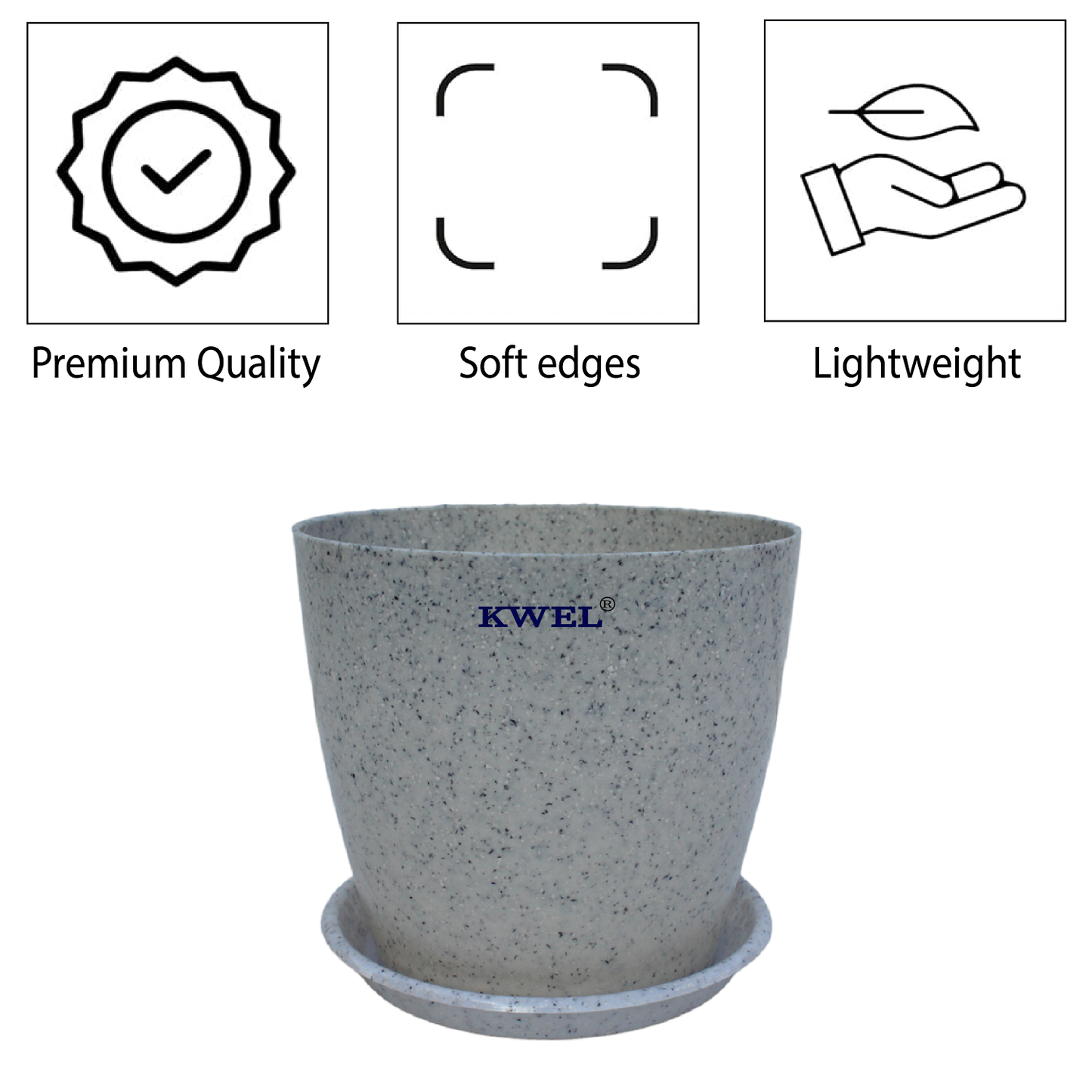 KWEL Divinity Pot 8inch with Bottom Tray For Home, Garden, Office, Stone White.