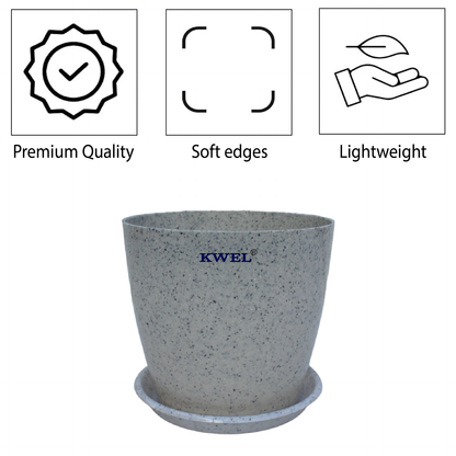 KWEL Divinity Pot 8inch with Bottom Tray For Home, Garden, Office, Stone White.