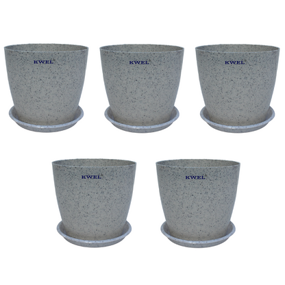 KWEL Divinity Pot 8inch with Bottom Tray For Home, Garden, Office, Stone White.