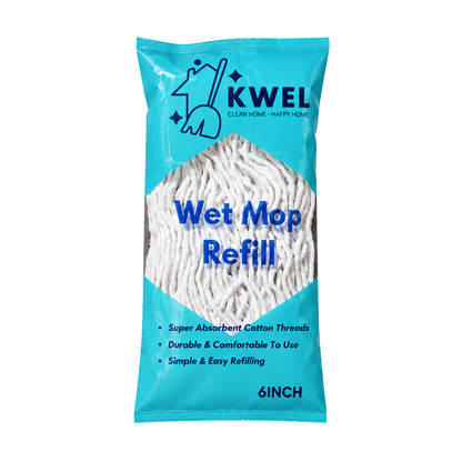 KWEL Super Absorbent Cotton Wet Mop Refill 6 Inch (300 GM) Pack of 1 (White) | Heavy Duty Floor Cleaning Mop Refill for Home, Office, Kitchen & Tiles