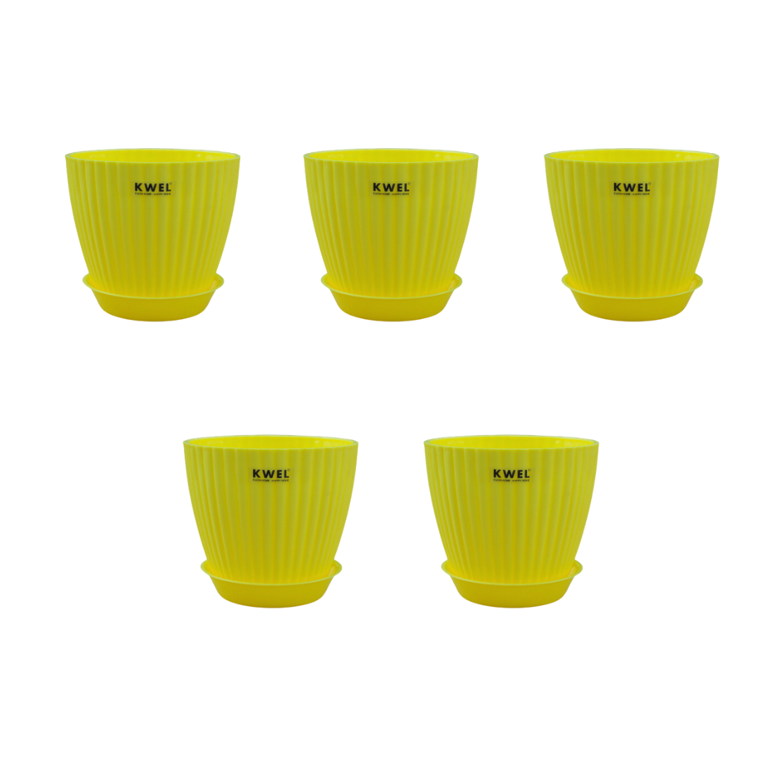 KWEL Pearl 5" Plastic Round Flower Pots for Home Planters, Terrace, Garden Etc | Pack of 5