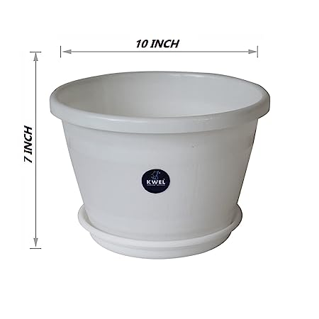 KWEL Barrel 10inch Plastic Planter Pot for Garden Balcony - White