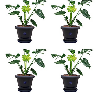 10 inch black plant pots KWEL Flower Pots for Plants and Flowers Including Tray Size 10 Inch