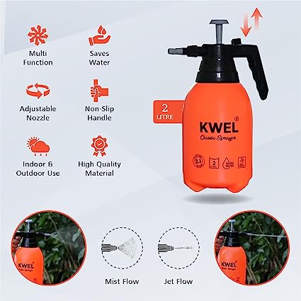 KWEL Multipurpose Gardening  Classic Sprayer 5 in 1 use (2 Litre)- (Orange)