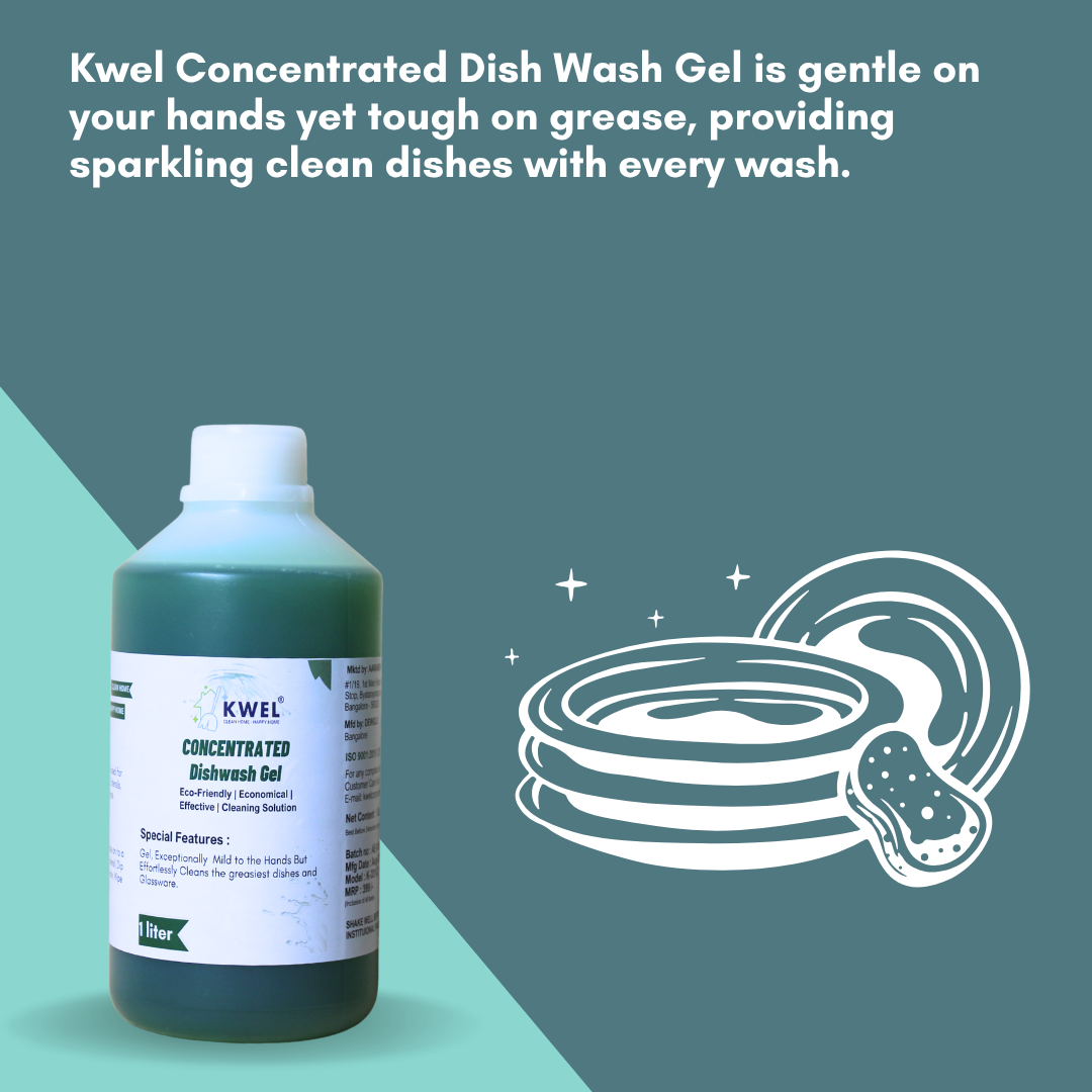 Kwel Concentrated Dishwash Gel 1L | Tough on Grease, Gentle on Hands, Long-Lasting Shine (Pack of 1, Green)
