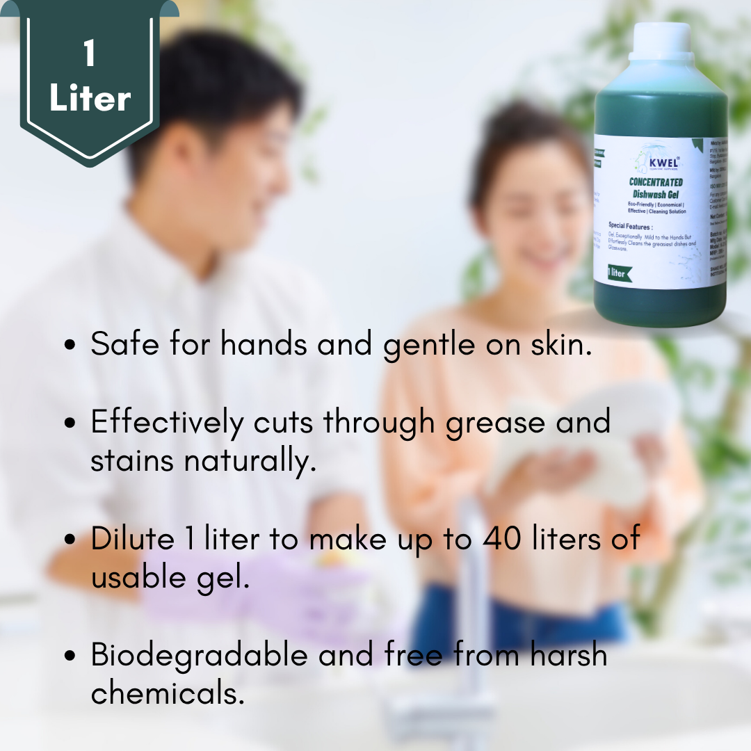Kwel Concentrated Dishwash Gel 1L | Tough on Grease, Gentle on Hands, Long-Lasting Shine (Pack of 1, Green)