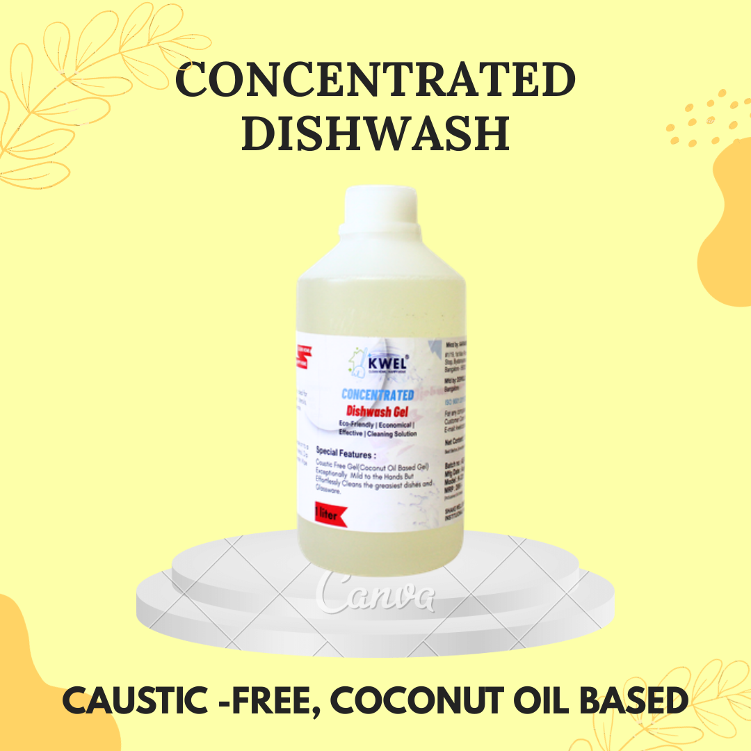 Kwel Concentrated Dishwash Gel 1L | Caustic-Free, Coconut Oil-Based Formula for Gentle & Effective Cleaning (White, Pack of 1)