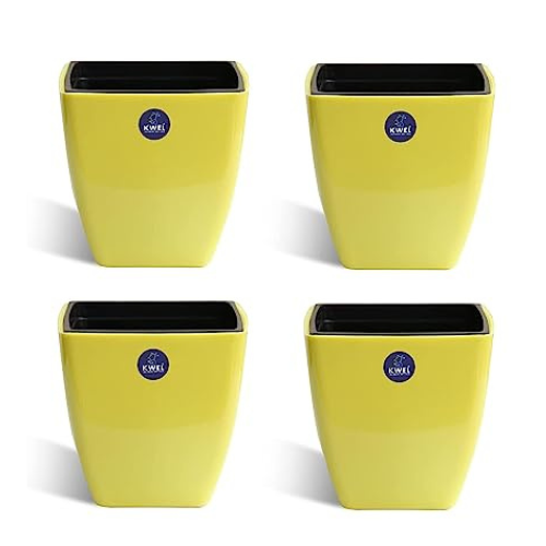 KWEL Daisy Self Watering Flower pots 5” Virgin Plastic Indoor Outdoor Balcony Flower Pot with Outer and Inner Flower Pot Pack of 4