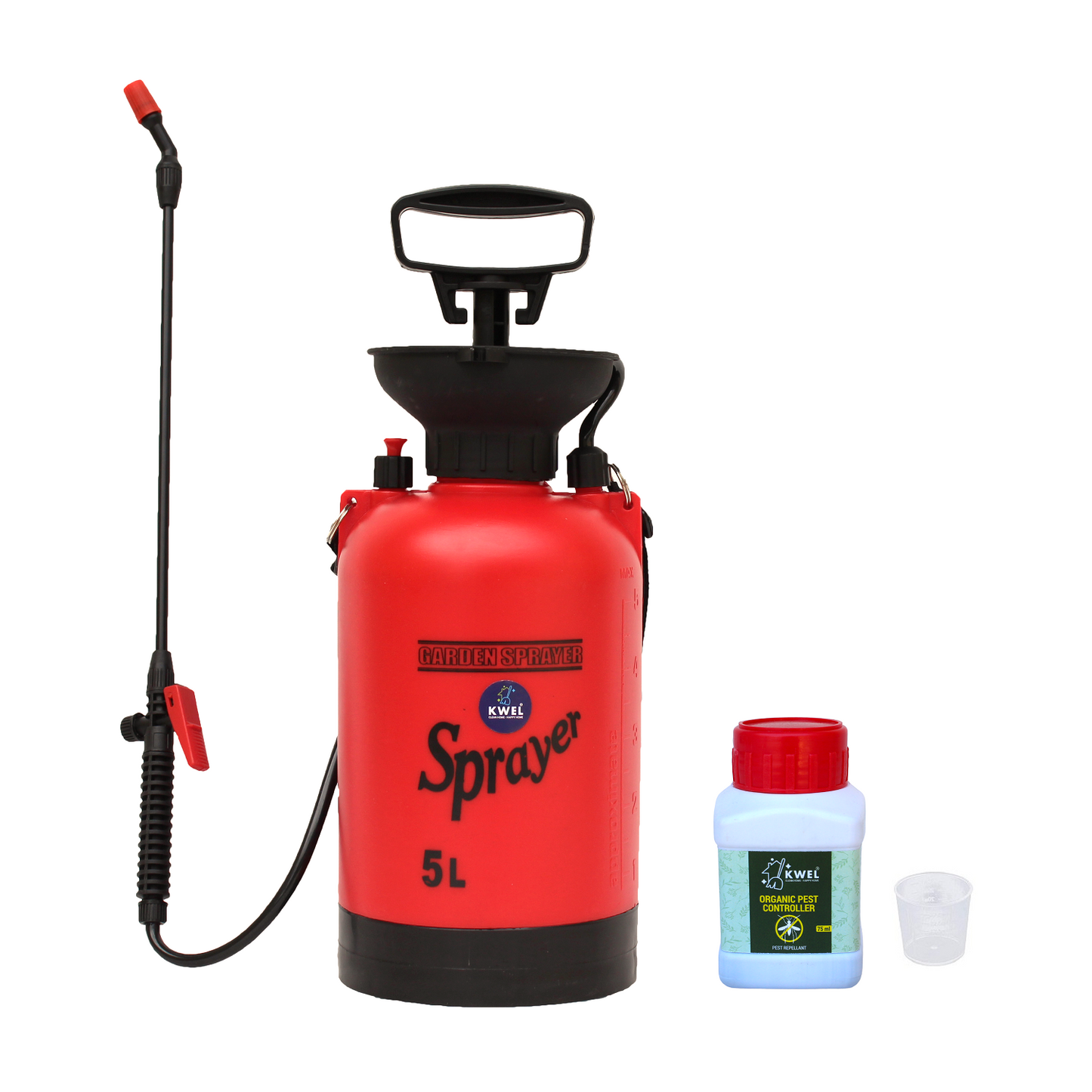 KWEL Compressed Air Pressure Hand Operated Garden Pressure Sprayer 5 Liter Capacity with 75ml Organic Pest controller