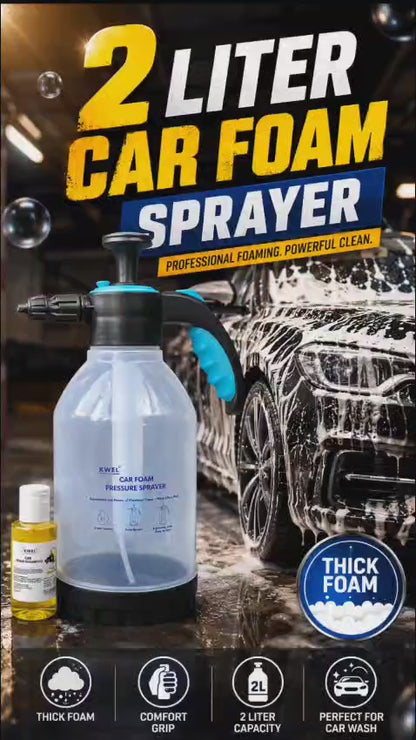 KWEL 2 Litre Foam Sprayer Combo with 100 ml Car Foam Shampoo | Manual Pressure Foam Sprayer | Thick Foam Car & Bike Washing Kit for Home & Garage