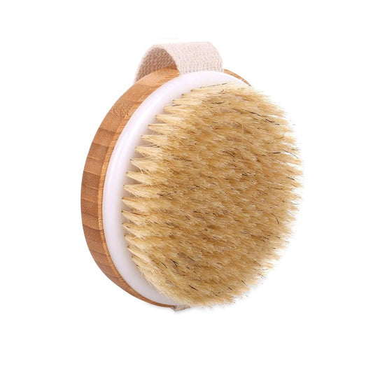 KWEL Wooden Bath Brush for Dry brushing | Wet and Dry Bath Brush for Cellulite and Lymphatic, Suitable for all Skin Types (Round)