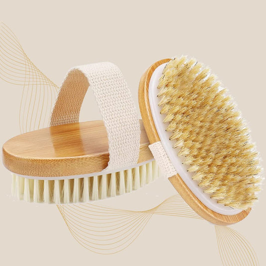 KWEL Wooden Bath Brush for Dry brushing | Wet and Dry Bath Brush for Cellulite and Lymphatic, Suitable for all Skin Types (Oval)